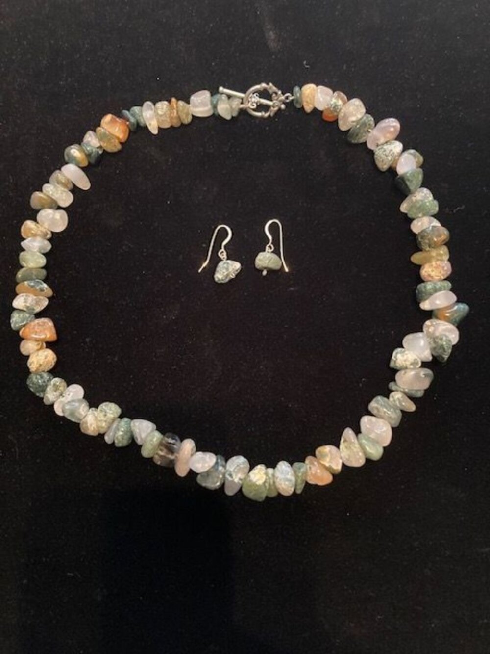 Multicolored Green and  Gray Stone Necklace and Earring Set